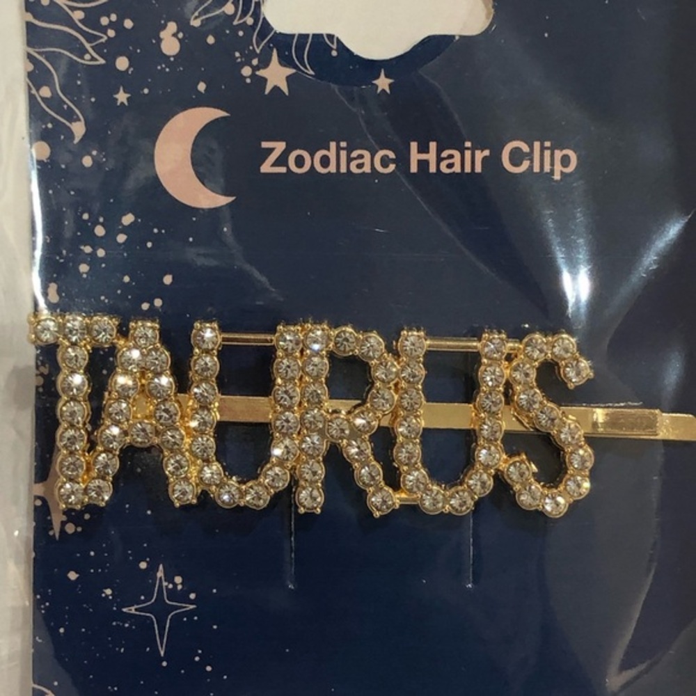 Gold Plated Zodiac Taurus Horoscope Crystal Bedazzled Bling Hairclip Jewelry